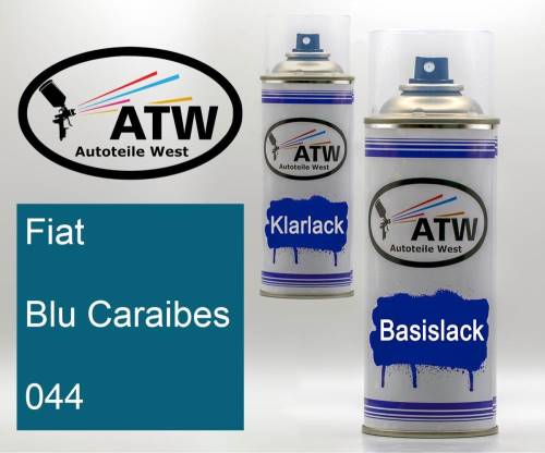 Fiat, Blu Caraibes, 044: 400ml Sprühdose + 400ml Klarlack - Set, von ATW Autoteile West.